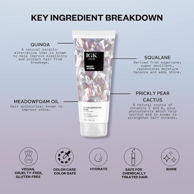 IGK Magic Storm Color Depositing + Conditioning Hair Mask | Pale Violet - Sterling Lilac Tones | Hydrating Semi-Permanent Gloss Toner Treatment