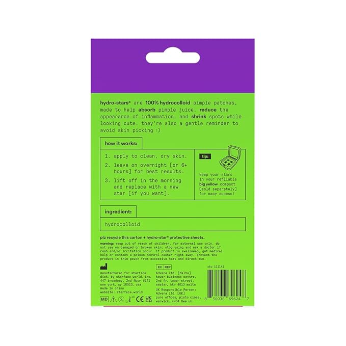 Starface Party Pack BIG PACK Hydro-Stars, Colorful Hydrocolloid Pimple Patches, Absorb Fluid and Reduce Redness, Cute Star Shape (96 Count) (Pack of 2)