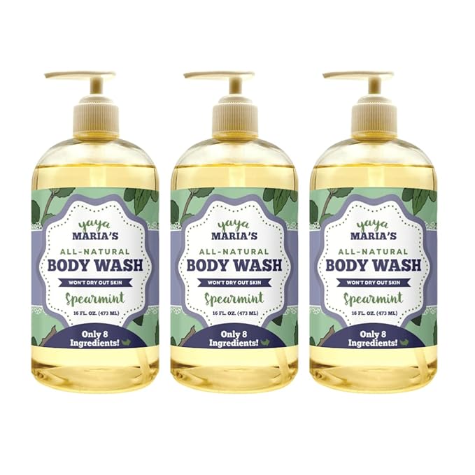 Yaya Maria's Natural Body Wash, Only 6 Ingredients, 100% Nontoxic, Keeps Skin Soft, Cruelty-Free (Spearmint)