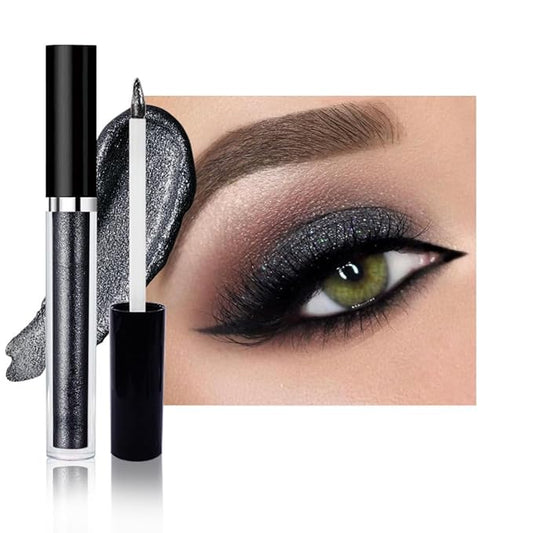 SUAKE Liquid Sparkling Glitter Eyeshadow Stick Pack - High Pigment Shimmer Metallic Eye Shadow, Long-Lasting, White Blue Black Gold Purple Bold Colors,Quicking-Dry (12#-Black, Pack of 1)