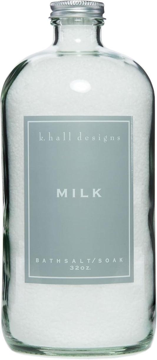 K. Hall Designs Milk Bath Salt Soak with Vitamin E, Creamy-Sweet Scent with Coconut & Vanilla, Relaxing Bath Products for Women & Men, 32 oz