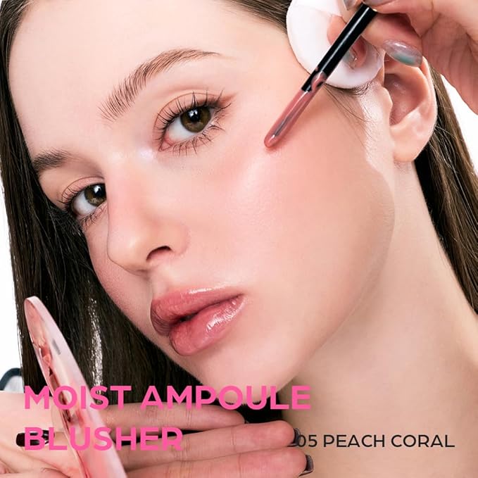 House of Hur Moist Ampoule Blusher with 50% Moisture Essence | Hydrating & Long-Lasting Blush | 0.67 fl.oz (9 Shades) (Peach Coral)