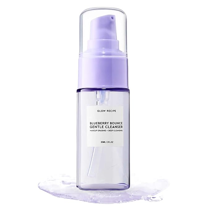 Glow Recipe Blueberry Bounce, Korean Exfoliating Face Wash, Travel Size, Double Cleanse Foaming Cleanser, Makeup Remover + Clarifying Mask, Gentle AHA + Hyaluronic Acid, Sensitive Skin, Vegan (30ml)