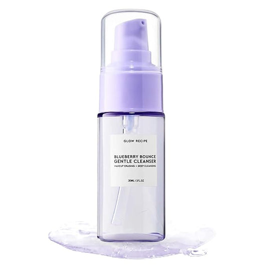 Glow Recipe Blueberry Bounce, Korean Exfoliating Face Wash, Travel Size, Double Cleanse Foaming Cleanser, Makeup Remover + Clarifying Mask, Gentle AHA + Hyaluronic Acid, Sensitive Skin, Vegan (30ml)