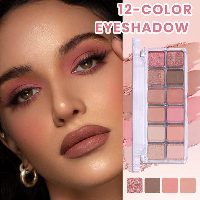 SUAKE Nude Pink Eyeshadow Palette, Matte & Shimmer, High Pigmented 12 Colors Brown Purple Eye Shadow Primers for Eye Makeup, Korean Powder Palet de sombras de ojos