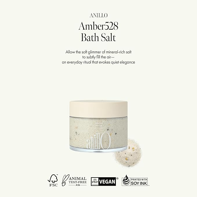 ANILLO Amber528 Bath Salt – Aromatherapy Soak with Amber Scent, Green Tea & Botanical Oils – Deep Moisturizing & Relaxing Korean Spa Salt – 7.05 oz