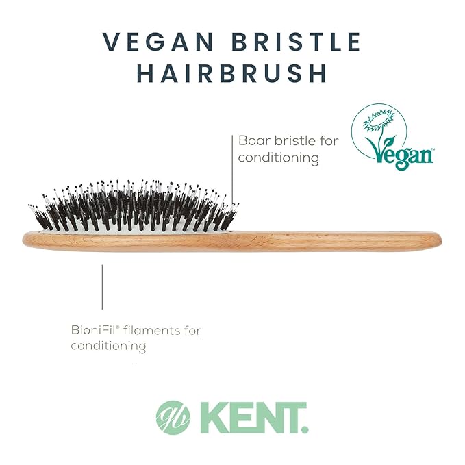 Kent V01 Vegan Boar Bristle Hair Brush with Nylon Pins, Organic Hair Brush for Styling and Detangling, Paddle Brush Ideal for All Hair Types (Large)