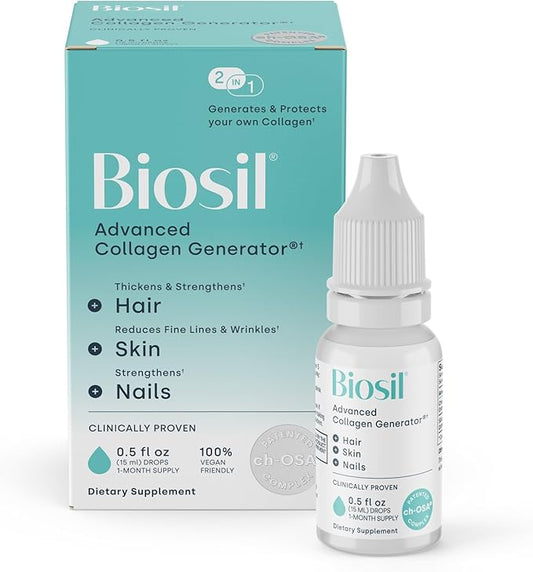 Biosil Collagen Booster Supplement - 0.5 fl oz Drops - Patented ch-OSA Activator for Skin, Hair, Nails & Joints - Supports Natural Production - 30-Day Supply