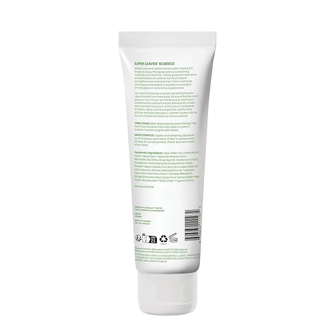 ATTITUDE Nourishing Hair Conditioner, For Dry and Damaged Hair, Naturally Derived Ingredients, Vegan Detangler, Dermatologically Tested, Grapeseed Oil and Olive Leaves, 8 Fl Oz (Pack of 6)