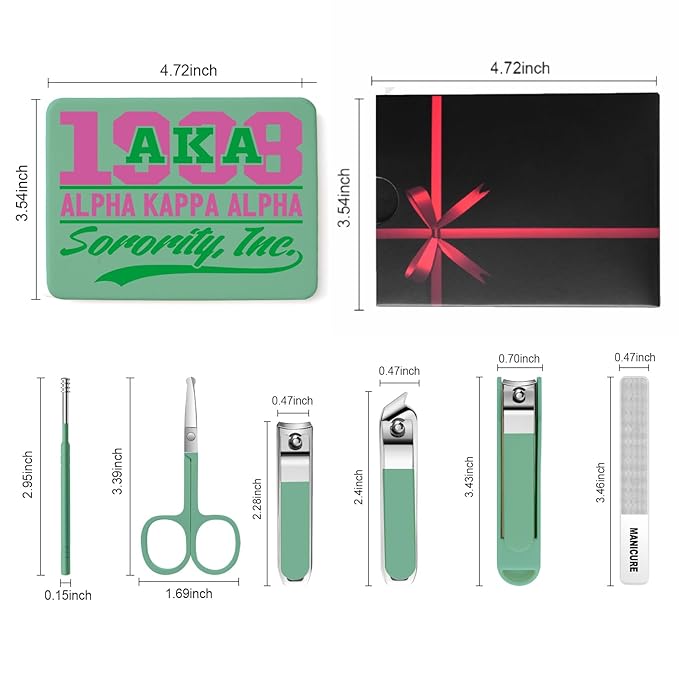 Nail Clippers and Beauty Tool Portable Set Nail Clipper Set Manicure Set 6 in 1 AKA Sorority Gifts Suitable for for Women Home, Workplace, Outdoor Travel,Etc. (AKA Green)