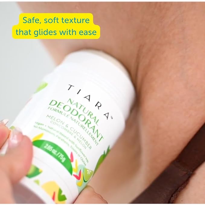TIARA All Natural Deodorant for Women & Men - Aluminum Free Deodorant, Safe for Kids & Whole Body Use - Paraben & Chemical Free, Vegan, Non-Toxic and Gluten Free. Travel Size (Melon & Cucumber)