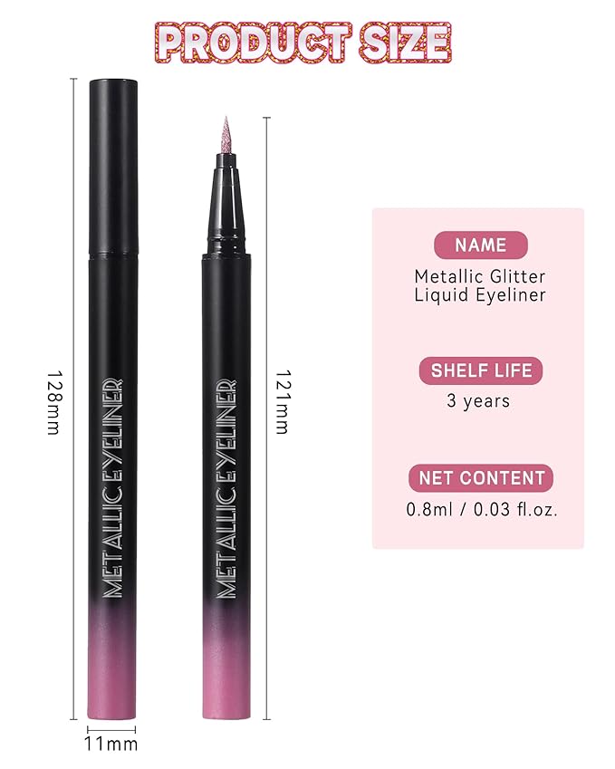 Metallic Shimmer Liquid Eyeliner, Green Glitter Eyeliner Waterproof Long-Lasting, Quick-Drying Colored Eye Liner, Ultra-Fine Tip & Smooth Application, High Pigmented Smudge-Proof Delineador De Ojos-08