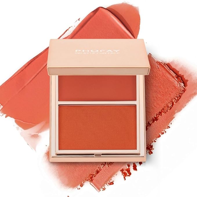 PHOFAY Dual-Texture Contour Palette – Cream & Powder Finish for Natural Radiance, Slim Travel-Friendly Compact, Vegan & Cruelty-Free Formula (03#)