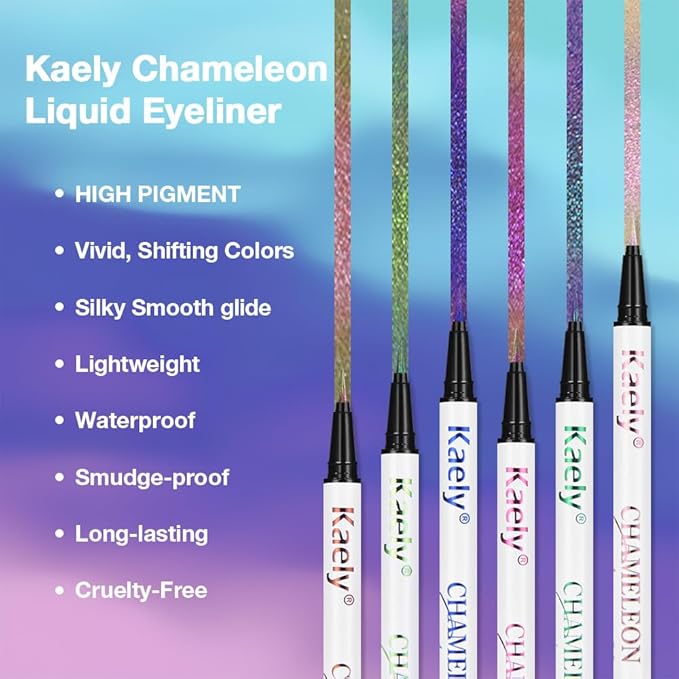Kaely Chameleon Liquid Eyeliner, Glitter Metallic Chrome Eyeliner Liquid, Multichrome Eye Liner Waterproof Smudge Proof, High-Pigmented Makeup Looks, Quick-Drying, Cruelty-free, 05 Teal