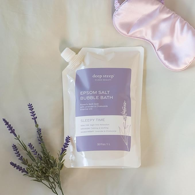 Deep Steep Epsom Salt Bubble Bath, Sleepy Time, 10 oz – Calming Soak with Coconut, Argan, Shea Butter, Aloe Vera & Essential Oils – Vegan, Clean Beauty, Relaxation & Stress Relief