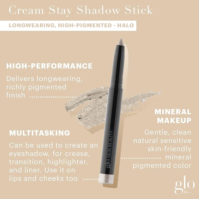 Glo Skin Beauty Cream Stay Shadow Stick (Halo) - Multi-Purpose Eyeshadow Mineral Makeup Can Also Be Used as Liner on Lips or Cheeks, 12-Hours of Wear