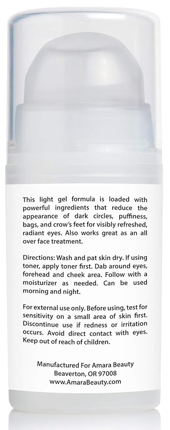 Amara Beauty Eye Cream Gel for Dark Circles and Puffiness with Peptides & Hyaluronic Acid, 0.5 fl. oz.