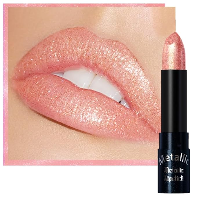 Kaely Glitter Metallic Lipstick Makeup, Shimmer Metallic Lipsticks for Women, High Pigmented Lip Gloss Long Lasting Waterproof Smudge Proof, Vegan & Cruelty-Free, 01