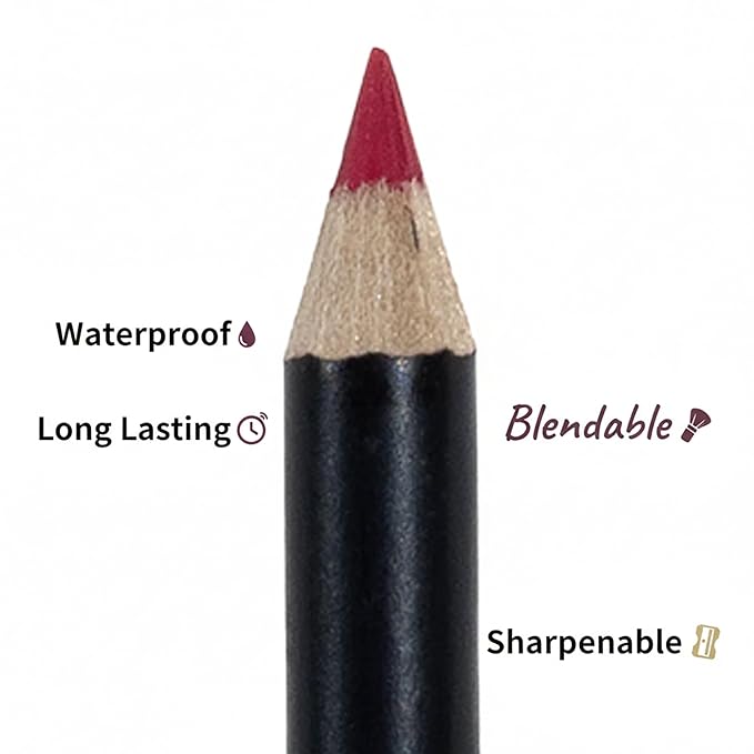 Mynena Amaranth Red Creamy Matte Waterproof Lip Liner | Long Lasting Transfer-Proof | Sharpenable | Blendable Pencil for Defined Lips
