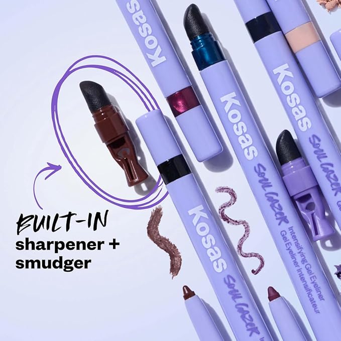 Kosas Soulgazer Gel Eyeliner (Orbit) - Waterproof, Smudge-Proof Pen with Hyaluronic Acid - Retractable Eyeliner Pencil with Sharpener & Smudger, Long-Lasting - Smokey Gray Matte