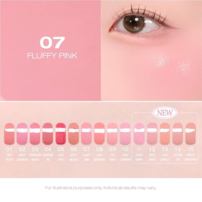 PERIPERA SYRUPY TOK CHEEK 15 Colors, Liquid Blush, Dewy Finish and Hydrates All day, Soft Velvet Texture Face Cheek Tint (07 AIRY PINK)