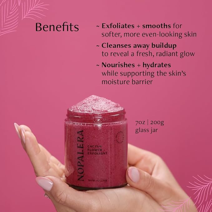 Nopalera Hibiscus Cactus Flower Exfoliant - Exfoliating Face & Body Scrub, 3-in-1 Cleanser, Exfoliator, & Moisturizer, Vegan, Cruelty-Free, Natural Floral Scent, Dye Free, 6 oz.