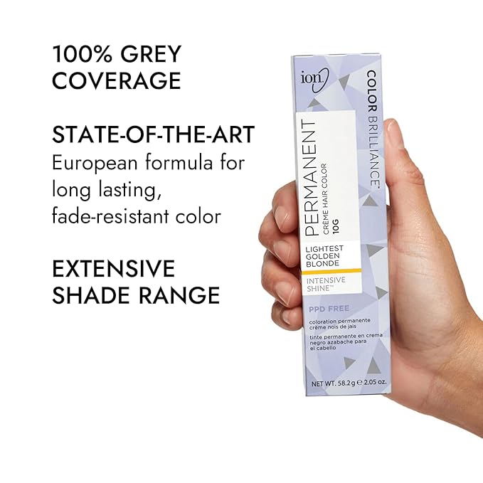 ion Permanent Creme Hair Color 10G Lightest Golden Blonde, Vegan, Cruelty Free, PPD Free, Gray Coverage, 2.05 oz