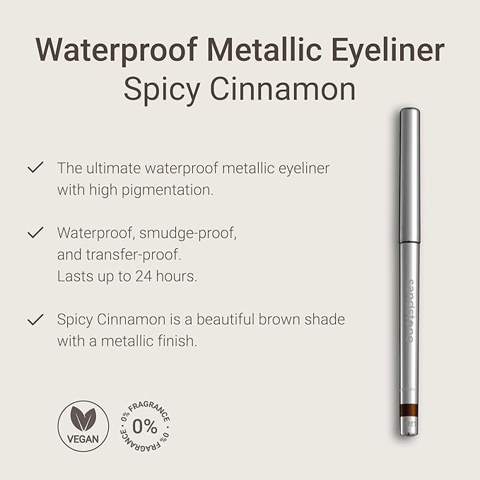 Sandstone Scandinavia Hypoallergenic Waterproof Metallic Eyeliner Pencil – Brown – Fragrance-Free, Vegan – Smudge-Proof Eye Liner for Sensitive Eyes