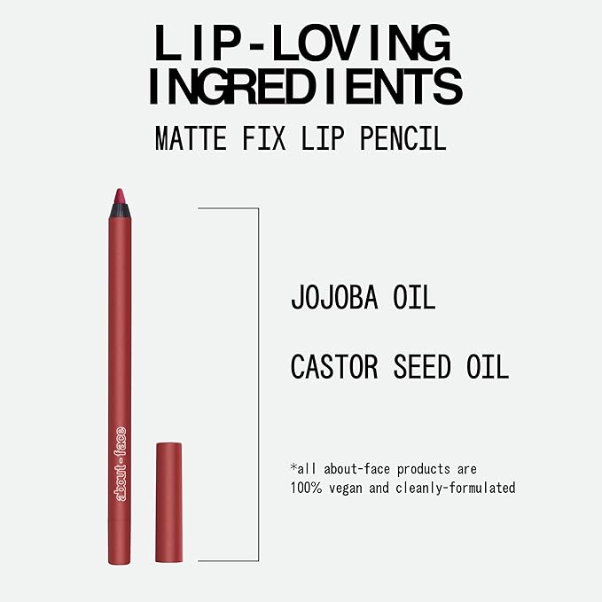 about-face Matte Fix Lip Pencil 4Ever Flame – Long-Wear, Creamy Matte Lip Liner with Hyaluronic Acid & Vitamins C & E – Vegan, Cruelty-Free, Clean Beauty – 0.042 oz (Cherry Red)