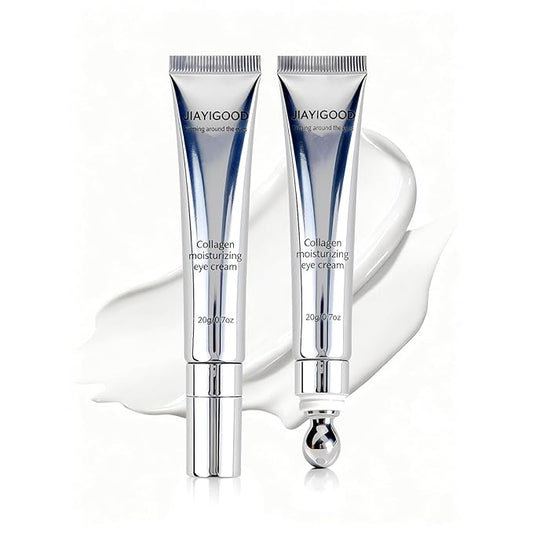 Vegan Collagen Eye Cream with Cooling Roller - Peptide & Triple Hyaluronic Acid Gel Serum to Reduce Dark Circles, Fine Lines & Puffiness, Improve Elasticity, Nourish Under Eye Area