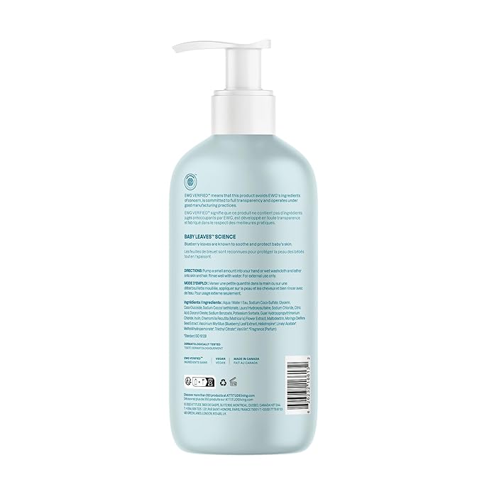 ATTITUDE Baby 2-in-1 Shampoo and Body Wash, EWG Verified, Dermatologically Tested, Vegan, Good Night, 16 Fl Oz (Pack of 3)