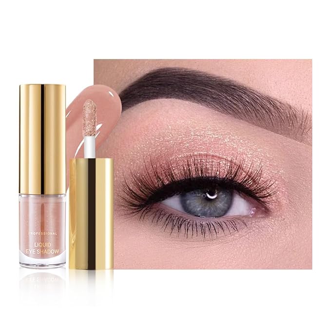 Light Pink Shimmer Liquid Metallic Eyeshadow, Longwear Eye Makeup For Older Women, Buildable Highly Pigmented & Blendable Eye Shadow Cream in Shimmer Finishes, Vegan & Cruelty-Free, (08#Light Pink)