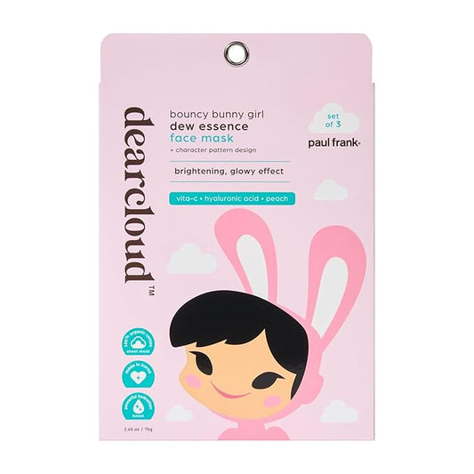 dearcloud Paul Frank Bouncy Bunny Girl Dew Essence Face Mask, Korean Sheet Mask - Tranexamic Acid, Niacinamide & Squalane (3 Count)