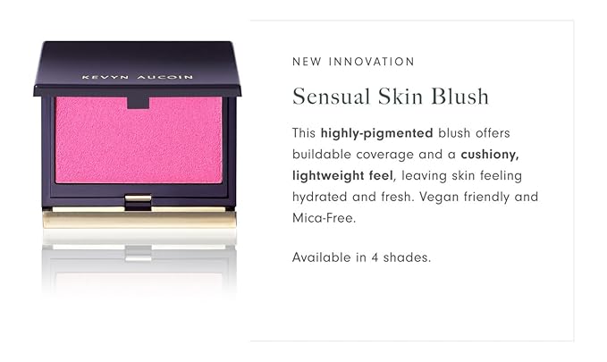 Kevyn Aucoin Sensual Skin Blush – Revealed (hot pink: fuchsia/cool): Cream-to-powder formula. Soft, airbrushed finish. Helps blur appearance of texture, pores & fine lines. Easy use. Made in Italy