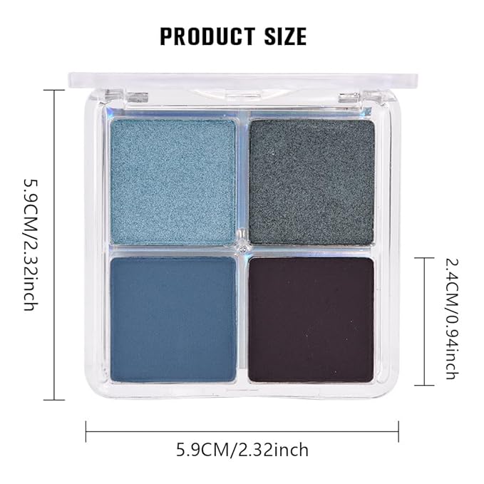 4 Colors Blue Gray Taupe Eye Shadow Powder Palette Makeup, Neutral Matte Shimmer Quad Eyeshadow Palette for Old Women Highly Pigmented Waterproof, paleta de sombras de ojos, Vegan, Cruelty-free