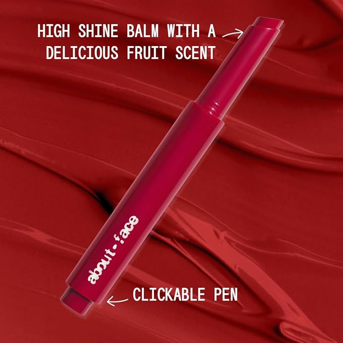 about-face Cherry Pick Lip Color Butter – High-Shine, Hydrating Lip Balm with Pomegranate Flower Extract & Cherry Butter – Vegan, Cruelty-Free, Clean Beauty – 0.06 oz (Red)