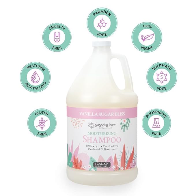 Ginger Lily Farms Botanicals Moisturizing Shampoo for All Hair Types, 100% Vegan & Cruelty-Free, Vanilla Sugar Bliss, 1 Gallon (128 fl oz) Refill