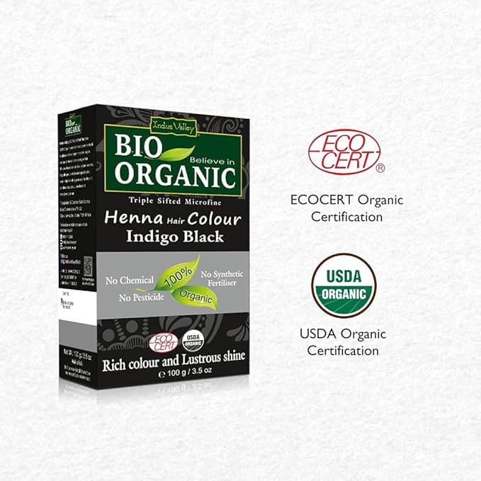 Indus Valley Bio Organic Natural Henna Hair Color Indigo Black 100gm| Organic Hair Colour, 100% Gray Hair Coverage And Long Lasting Hair Dye | Vegan and Cruelty-Free