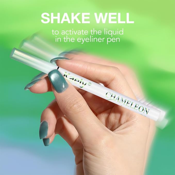 Kaely Chameleon Liquid Eyeliner, Glitter Metallic Chrome Eyeliner Liquid, Multichrome Eye Liner Waterproof Smudge Proof, High-Pigmented Makeup Looks, Quick-Drying, Cruelty-free, 02 Green