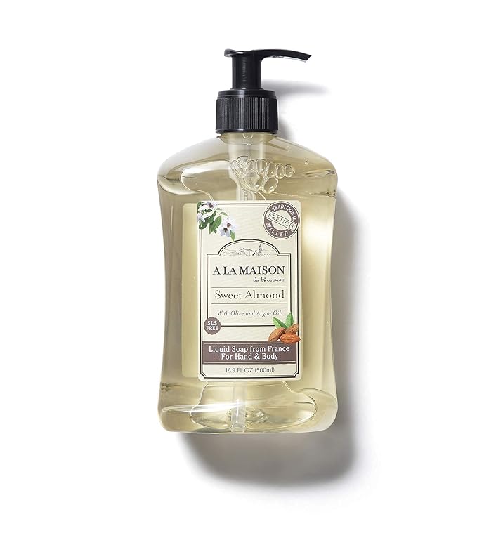 A LA MAISON Sweet Almond French Liquid Hand Soap - Natural Hand Wash Made with Essential Oils - Biodegradable, Plant-Based, Vegan, Cruelty-Free, Alcohol & Paraben Free (16.9 oz, 2 Pack)
