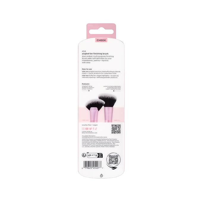 Real Techniques Angled Fan Finishing Brush, Dual-Ended Contour, Bronzer & Blush Makeup Brush for Blending Powder or Cream Products, UltraPlush Bristles, Cruelty-Free, 1 Count