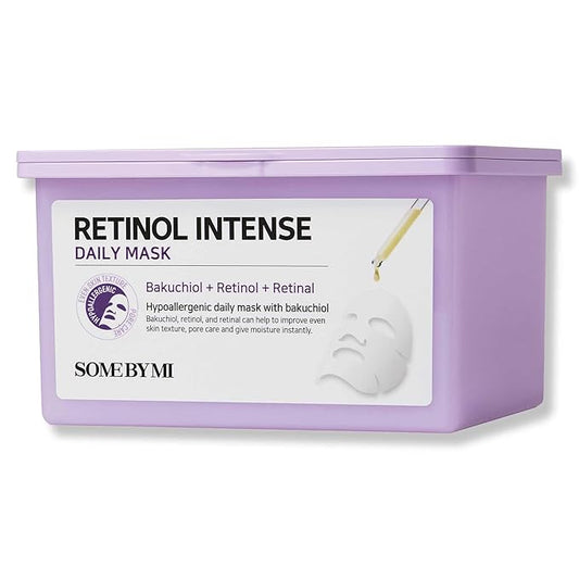 SOME BY MI Retinol Intense Daily Mask - 30 Sheets, 11.8Oz - Mild Korean Retinol Vegan Face Sheet Mask for Glass Skin Routine - Skin Texture, Elasticity and Aging Sign Care - Korean Skin Care