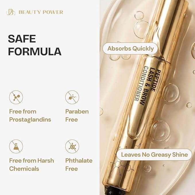 Eyelash Serum & Eyebrow Conditioner - Prostaglandin-Free & Hormone-Free - Dual Peptides & Vitamin B5 for Thicker Fuller Lashes - Safe for Sensitive Eyes - 5ml (3-Month Supply)