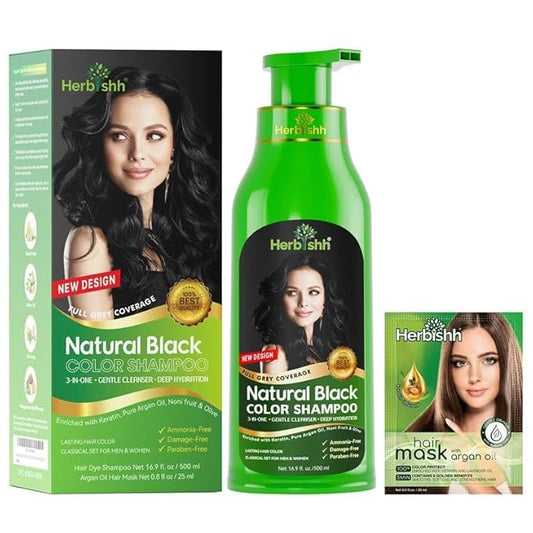 Herbishh Hair Color Shampoo for Gray Hair – Natural Hair Dye Shampoo – Colors Hair in Minutes – Lasts Up To 3-4 Weeks – 500ML – 3-In-1 Hair Color – Colors, Cleanses, and Conditions (Black)
