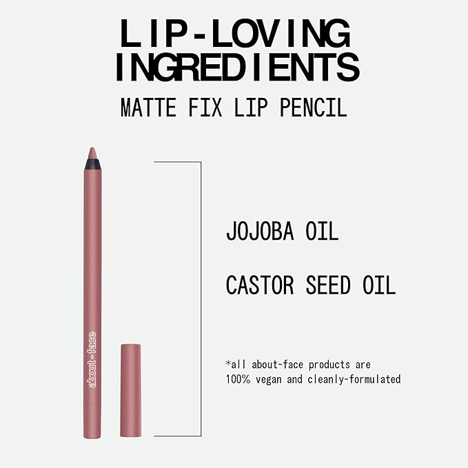 about-face Matte Fix Lip Pencil Raw Kiss – Long-Wear, Creamy Matte Lip Liner with Hyaluronic Acid & Vitamins C & E – Vegan, Cruelty-Free, Clean Beauty – 0.042 oz (Burnt Sienna)