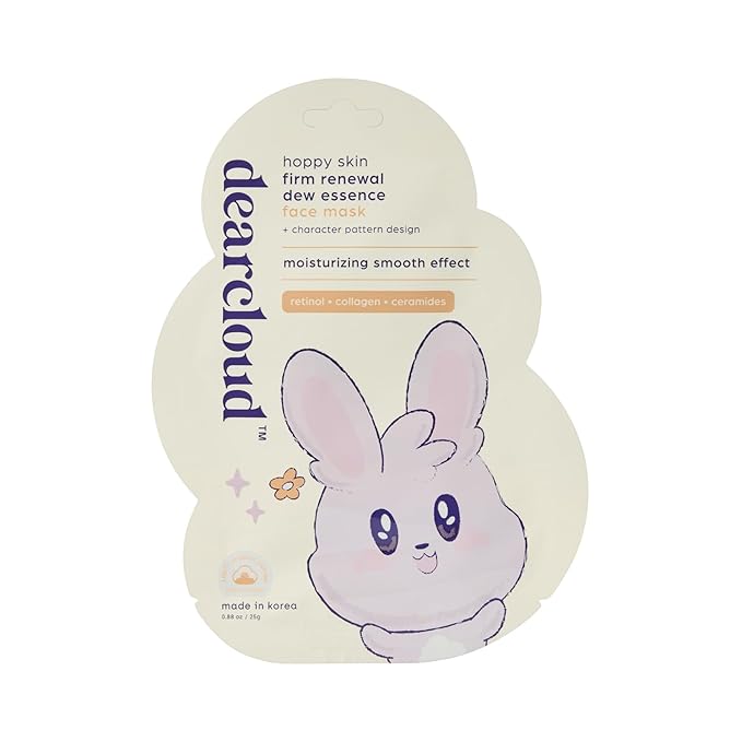 dearcloud Hoppy Skin Firm Renewal Dew Essence Face Mask, Korean Sheet Mask - Collagen, Retinol & Ceramides (3 Count)