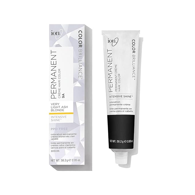 Ion Permanent Creme Hair Color 9A Very Light Ash Blonde, Vegan, Cruelty Free, PPD Free, 100% Gray Coverage, Long Lasting, Fade Resistant Color, 2.05 oz