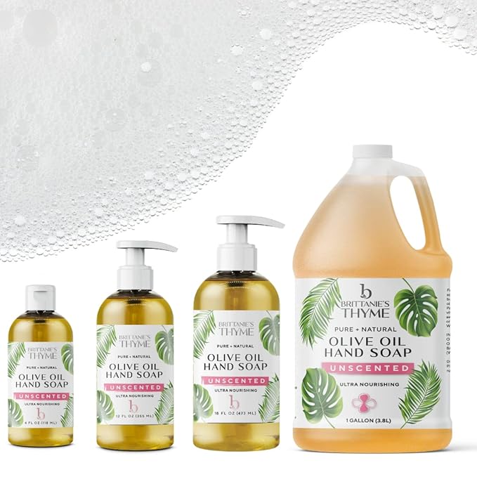 Brittanie's Pure Organic Castile Liquid Olive Oil Soap Refill, Unscented, 1 Gallon | Face, Body Wash, Dishes, Pets & Laundry | Vegan & Gluten Free Non-GMO