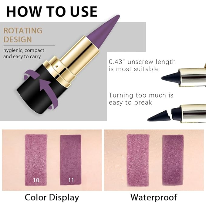Kaely 2Pcs Light Dark Purple Angled Gel Eyeliner Pencil, Violet Lavender Plum Eyeliner for Green Eyes, Face Paint Eye Black Stick Waterproof Smudge Proof, Gothic Halloween Makeup, Cruelty-Free