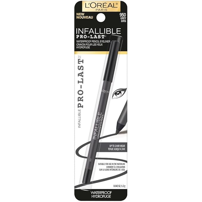 L'Oreal Paris Makeup Infallible Pro-Last Pencil Eyeliner, Waterproof and Smudge-Resistant, Glides on Easily to Create any Look, Grey, 0.042 oz.